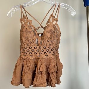 Lace tank peplum ruffles adjustable crop